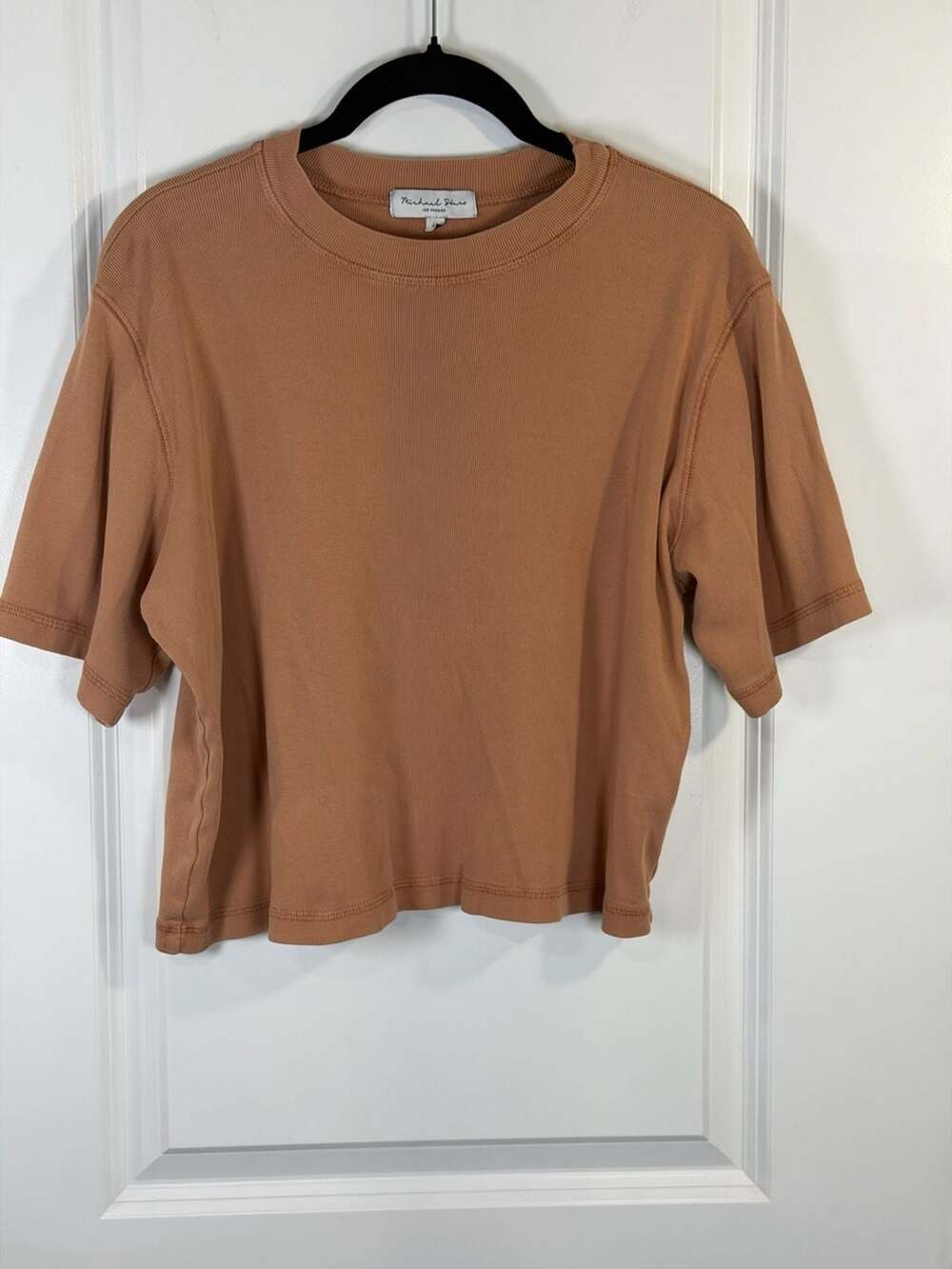 Michael Stars Maya Ribbed Cotton Cropped Tee Terracotta Size XS